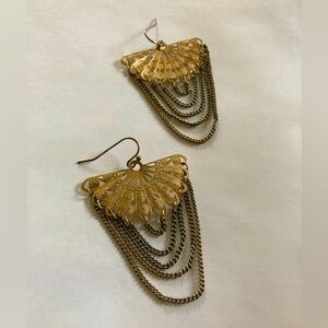 Gold Bronze Fan Tiered Dangle Earrings